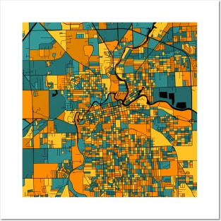 Fort Wayne Map Pattern in Orange & Teal Posters and Art